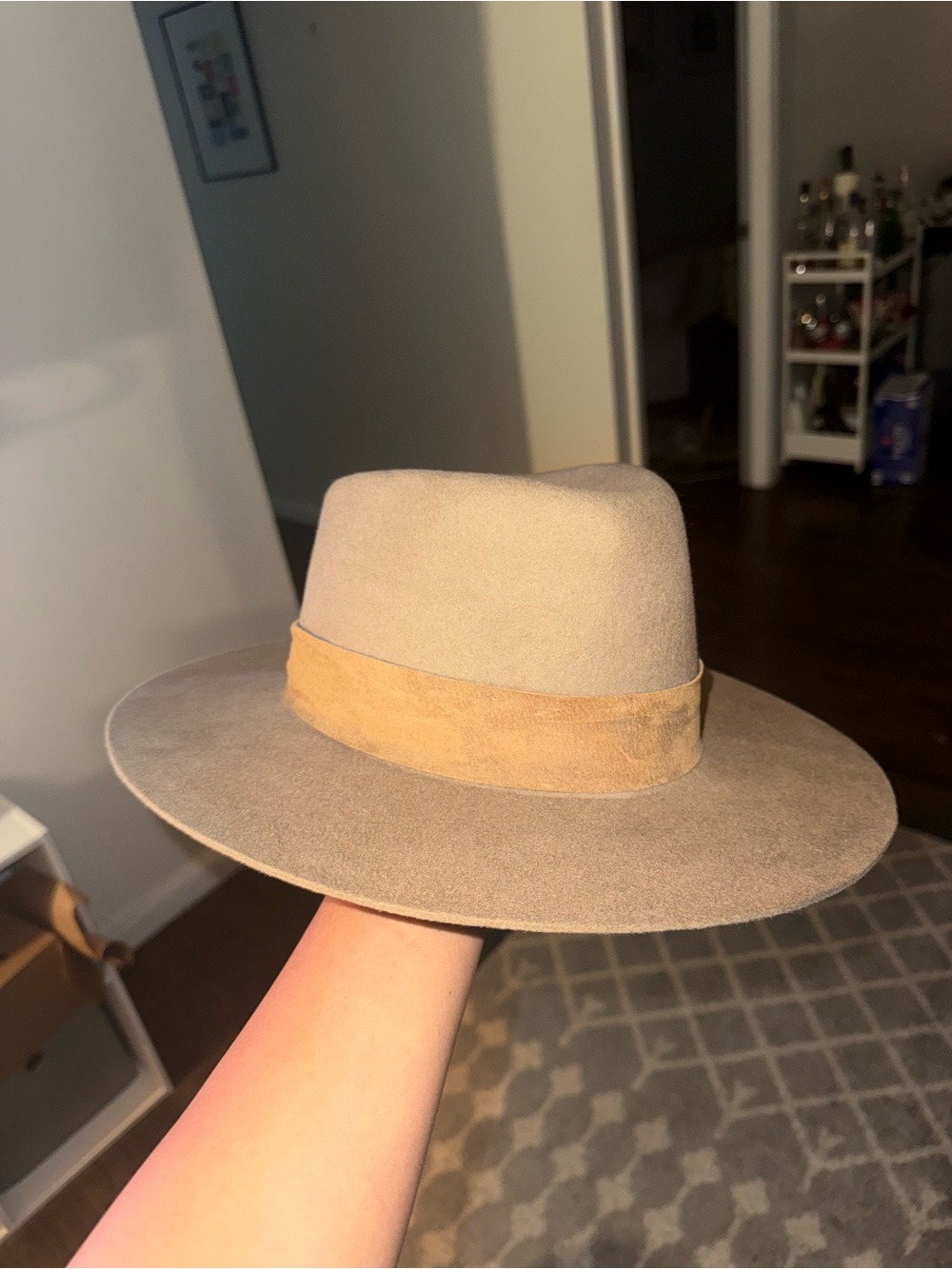 Wyeth Wide Brim Wool Fedora Hat with Tan Band